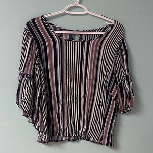 Charlotte Russe Striped Blouse - Black, White, Brown